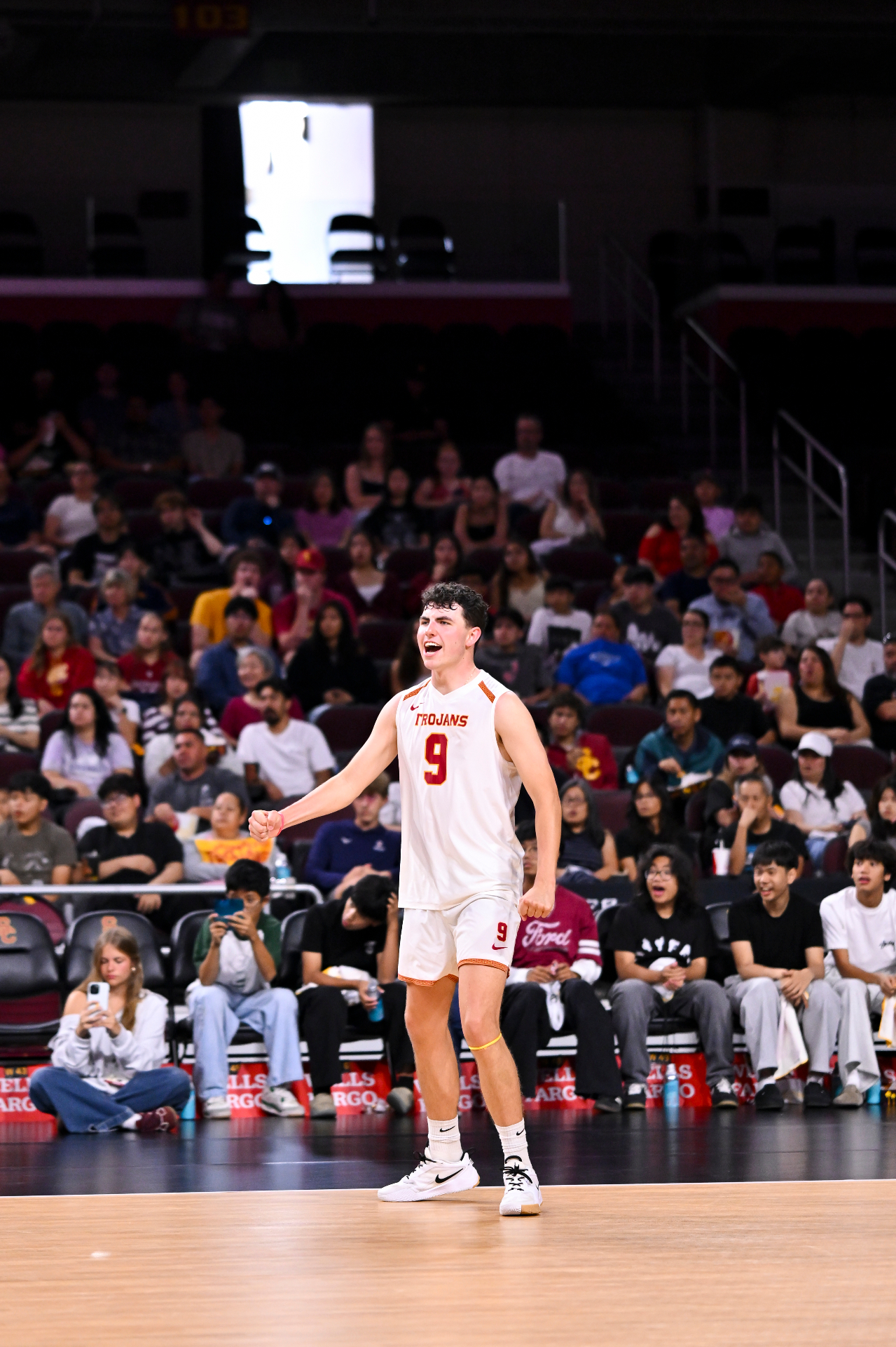 Caleb Blanchette celebrating on the USC court